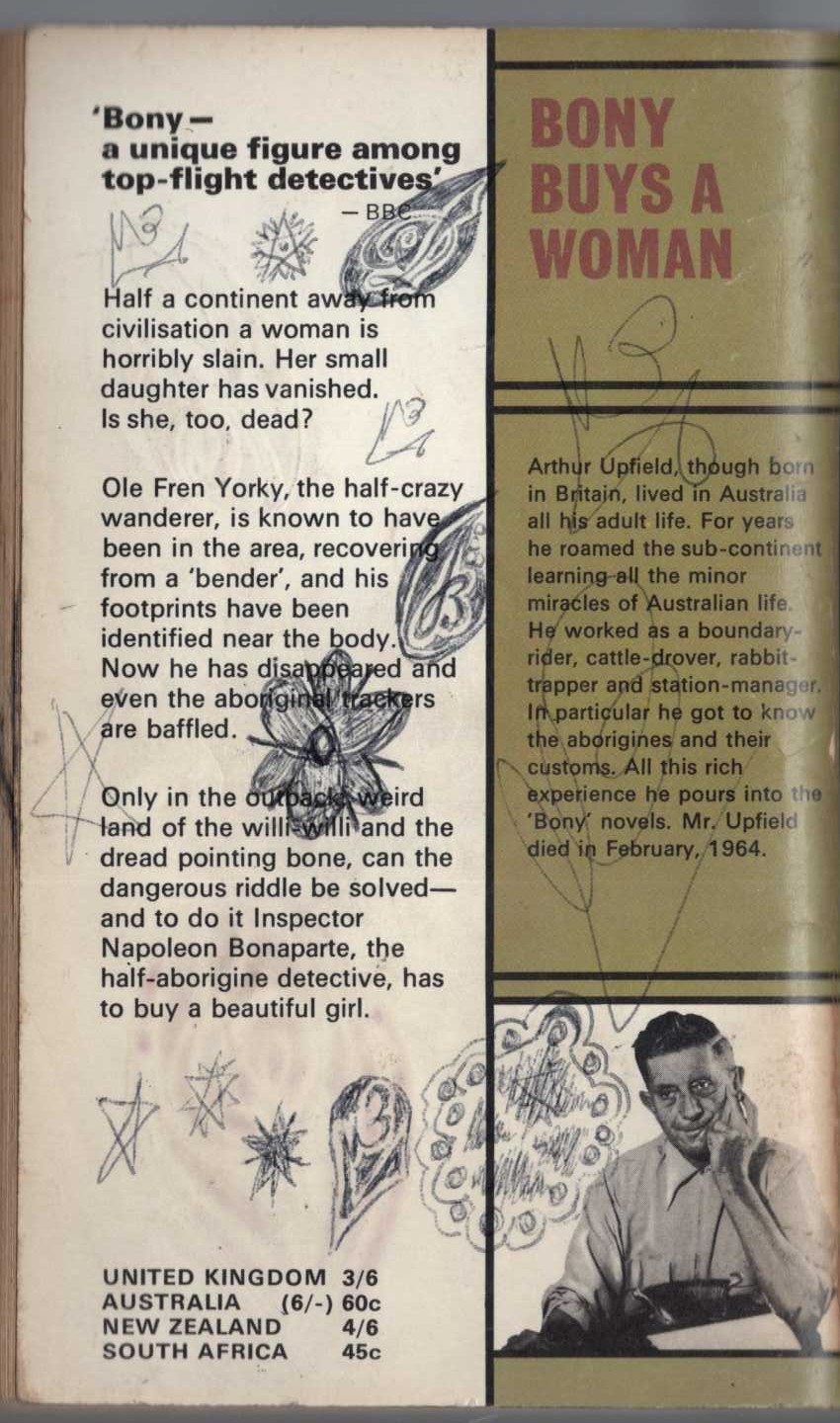 Arthur Upfield  BONY BUYS A WOMAN magnified rear book cover image
