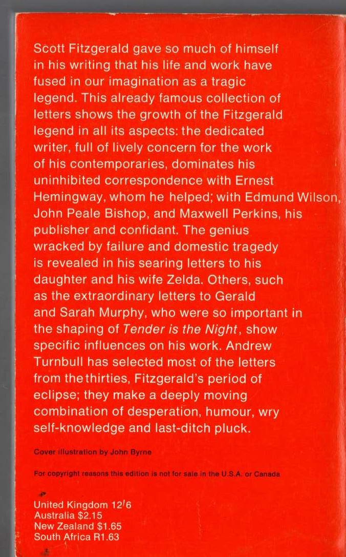 F.Scott Fitzgerald  THE LETTERS OF F.SCOTT FITZGERALD magnified rear book cover image