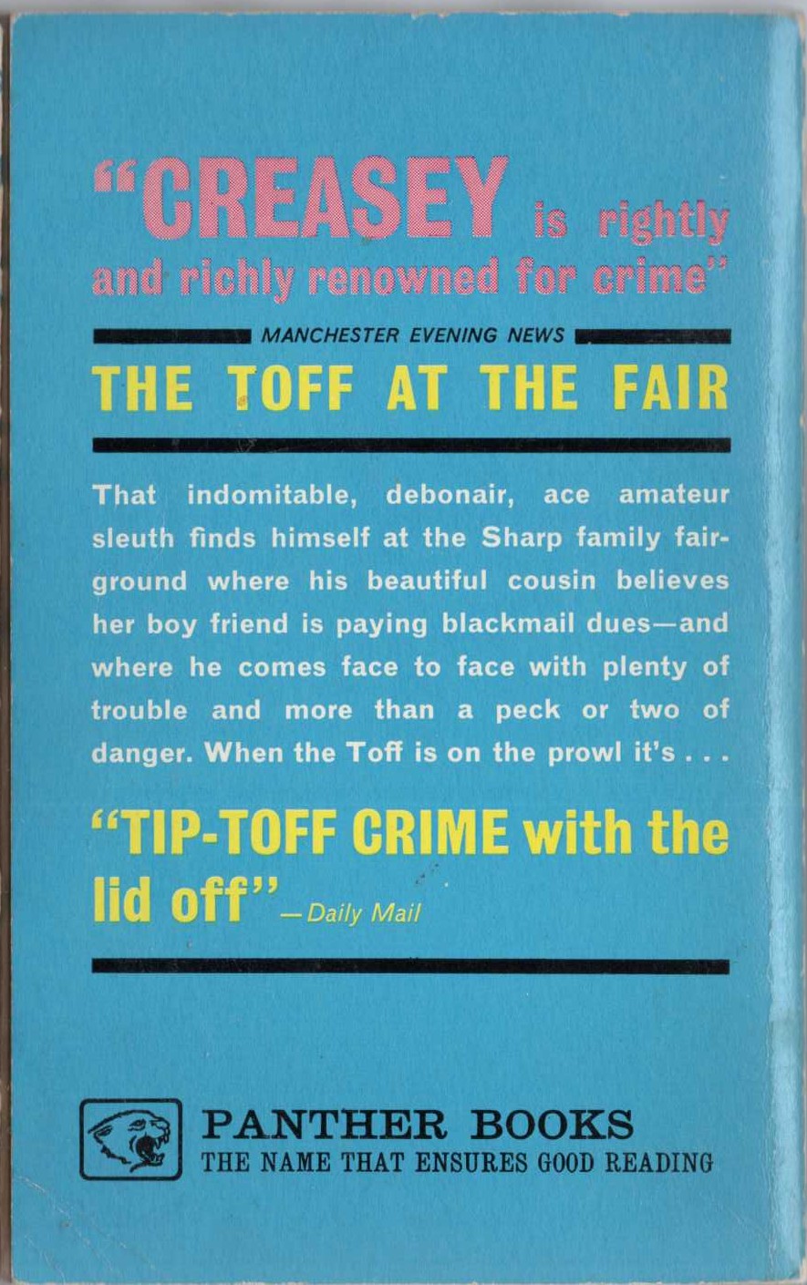 John Creasey  THE TOFF AT THE FAIR magnified rear book cover image