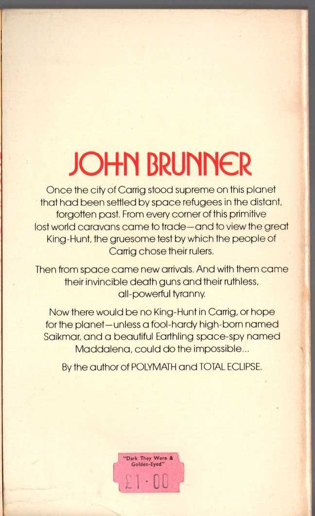 John Brunner  THE AVENGERS OF CARRIG magnified rear book cover image