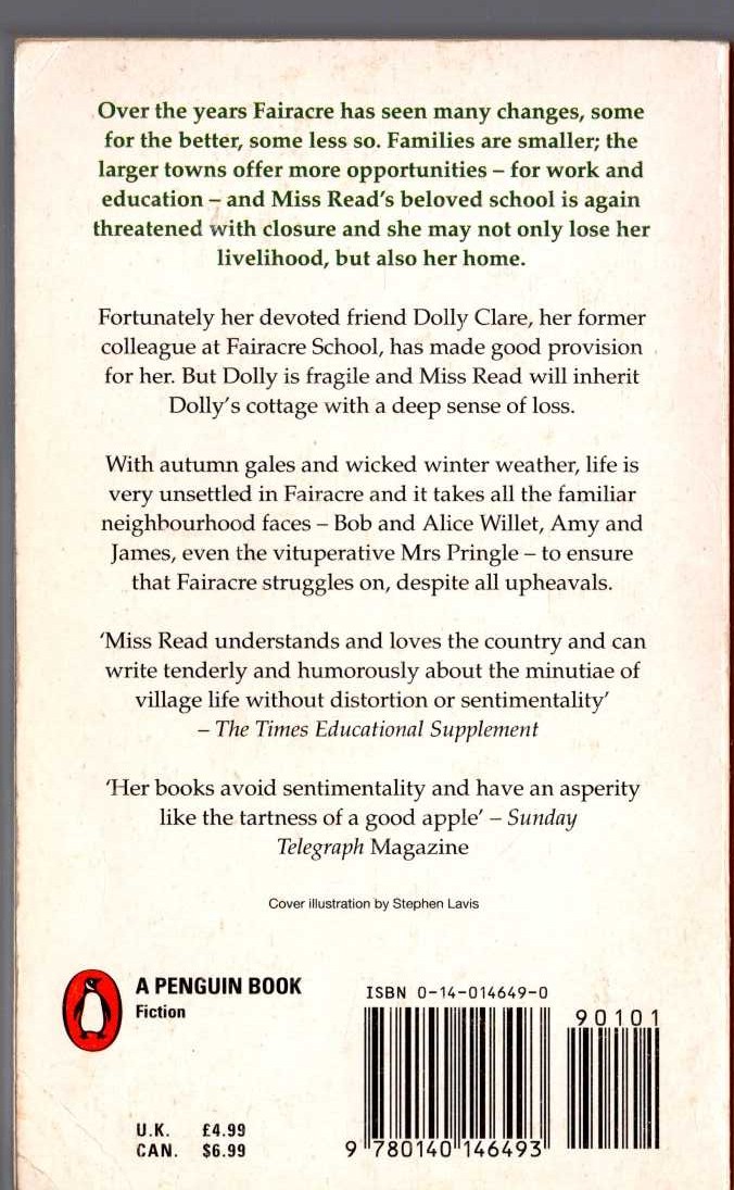 Miss Read  CHANGES AT FAIRACRE magnified rear book cover image