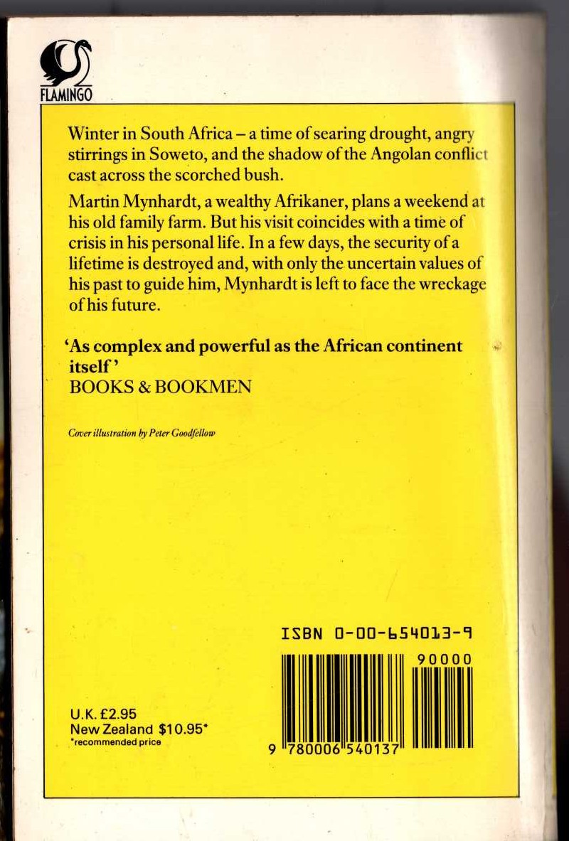 Andre Brink  RUMOURS OF RAIN magnified rear book cover image