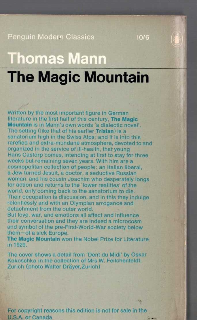 Thomas Mann  THE MAGIC MOUNTAIN magnified rear book cover image