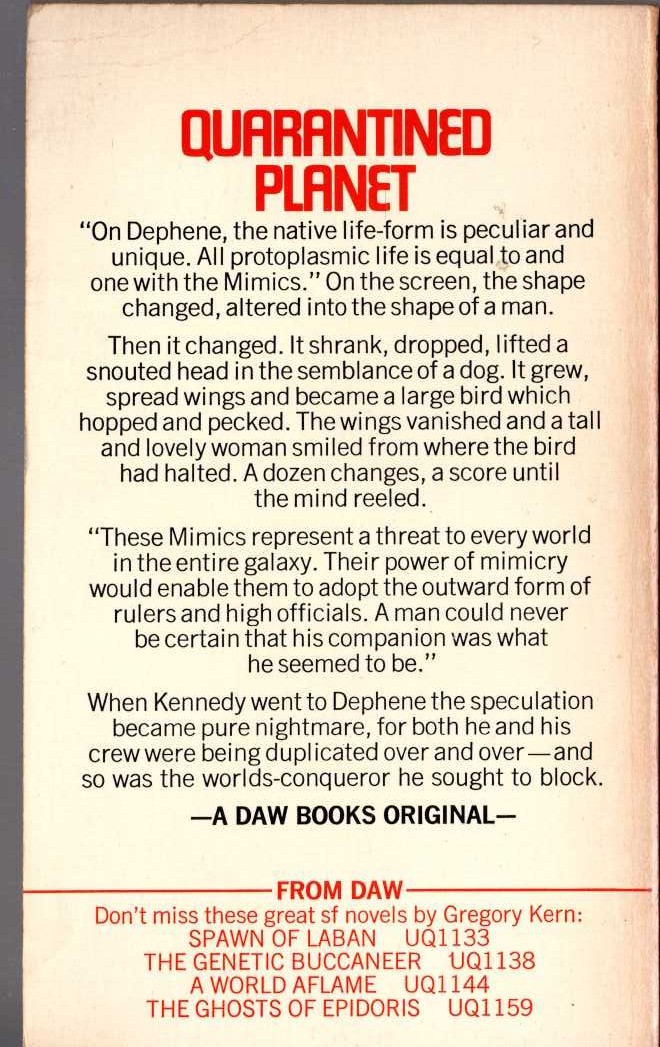 Gregory Kern  MIMICS OF DEPHENE magnified rear book cover image