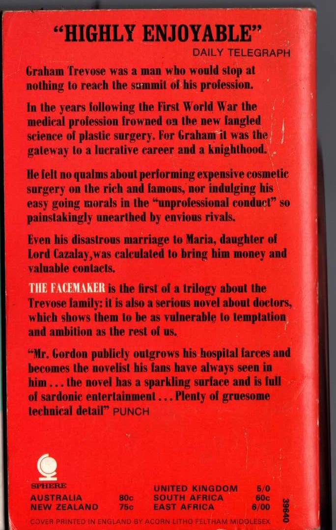 Richard Gordon  THE FACEMAKER magnified rear book cover image