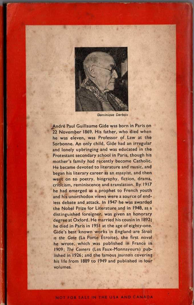 Andre Gide  STRAIT IS THE GATE magnified rear book cover image