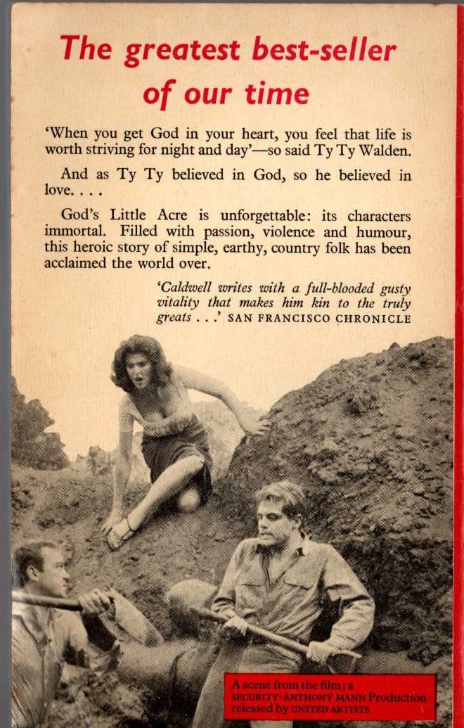 Erskine Caldwell  GOD'S LITTLE ACRE magnified rear book cover image