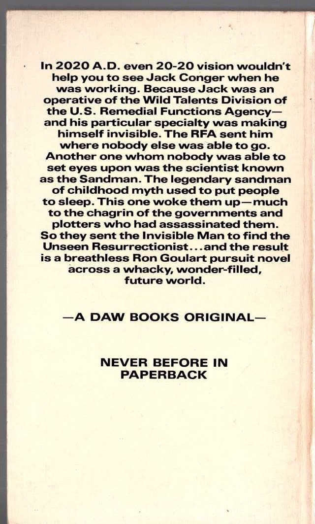 Ron Goulart  A TALENT FOR THE INVISIBLE magnified rear book cover image