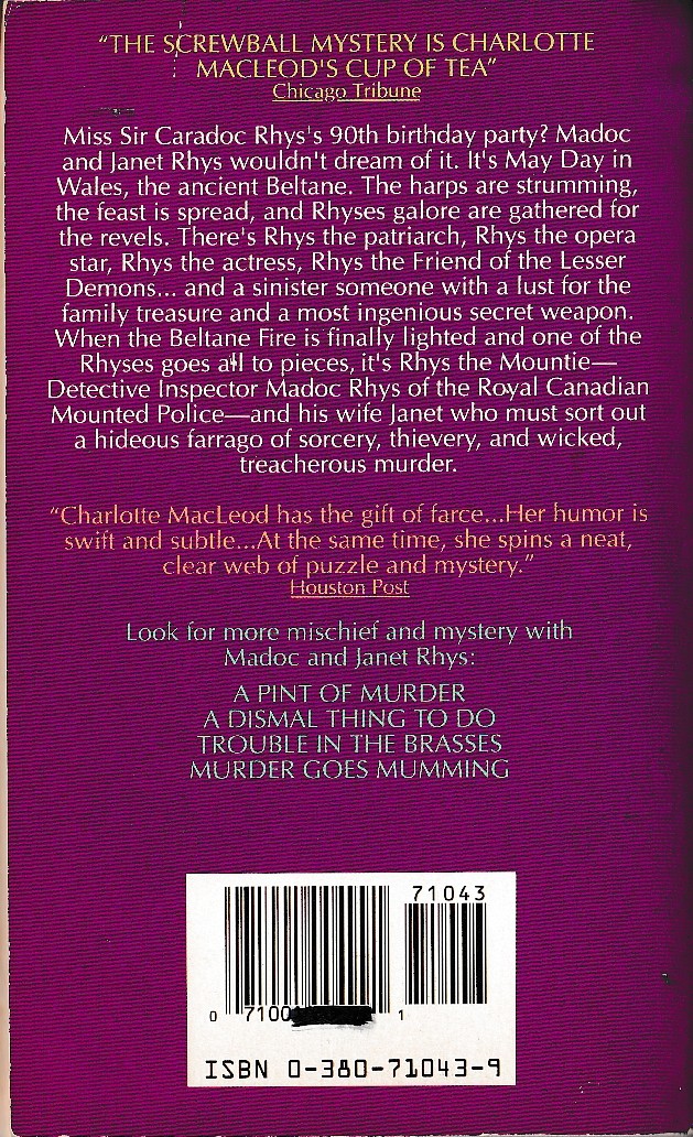 Charlotte Macleod  THE WRONG RITE magnified rear book cover image