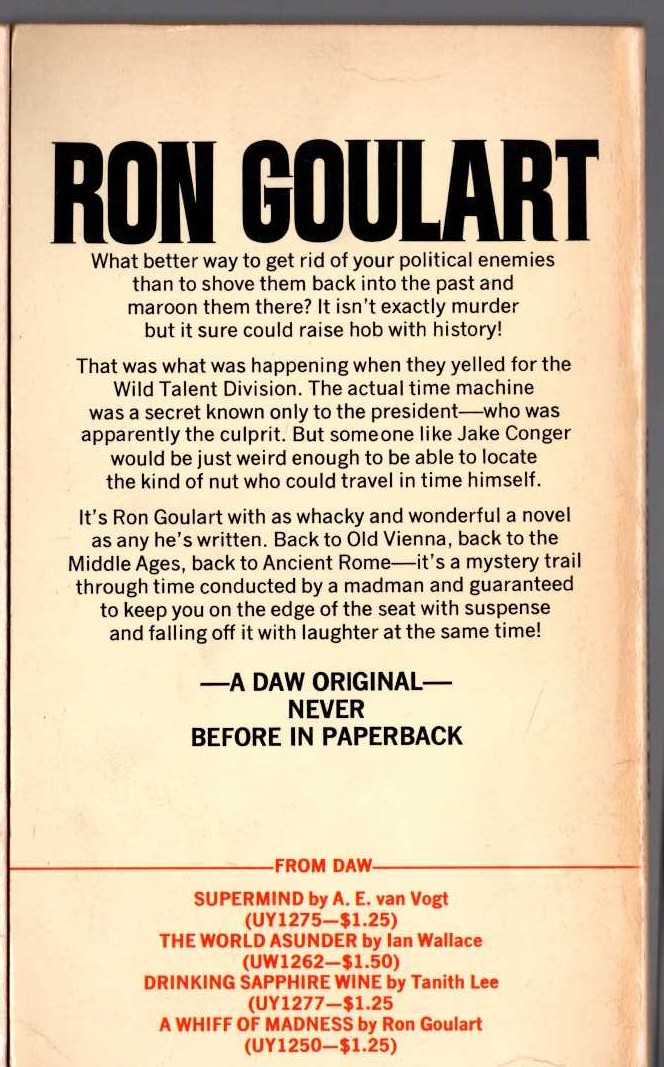 Ron Goulart  THE PANCHRONICON PLOT magnified rear book cover image