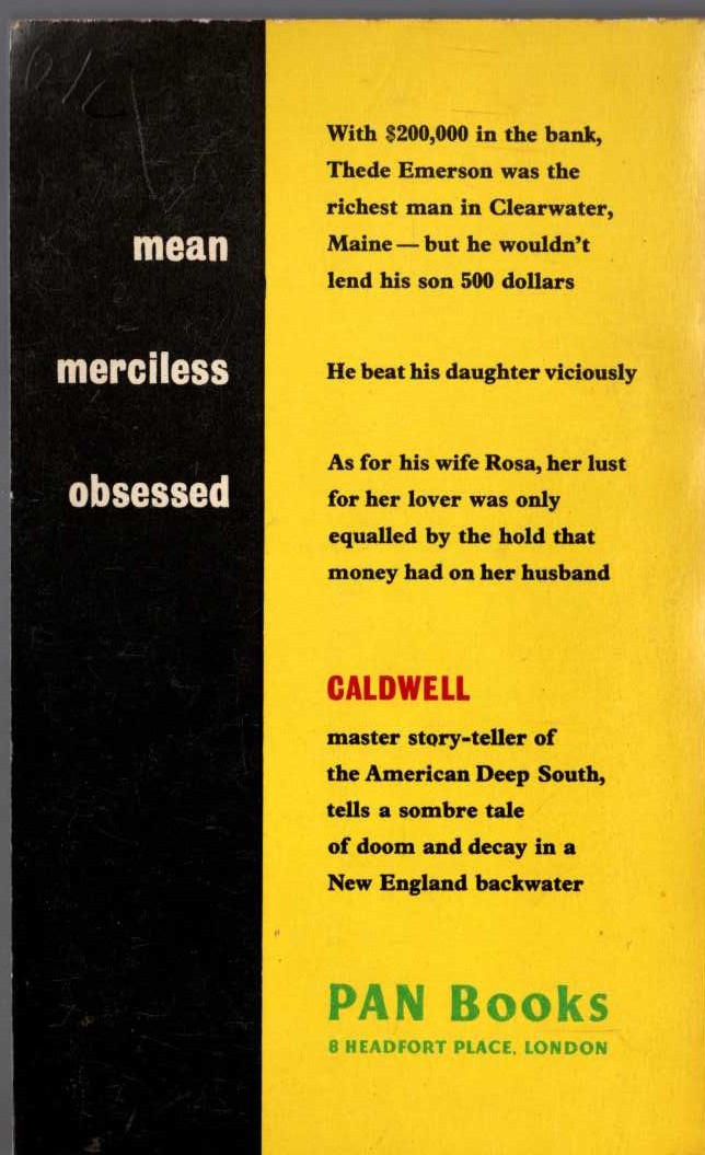 Erskine Caldwell  A LAMP FOR NIGHTFALL magnified rear book cover image