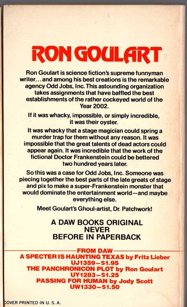 Ron Goulart  CALLING DR.PATHCWORK magnified rear book cover image