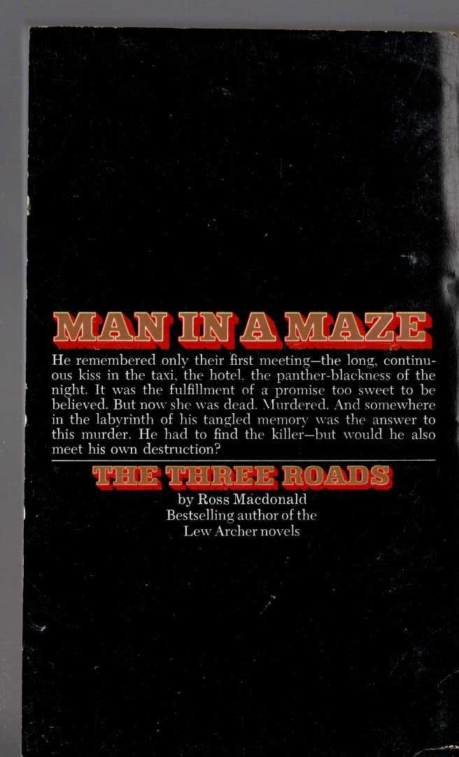 Ross Macdonald  THE THREE ROADS magnified rear book cover image