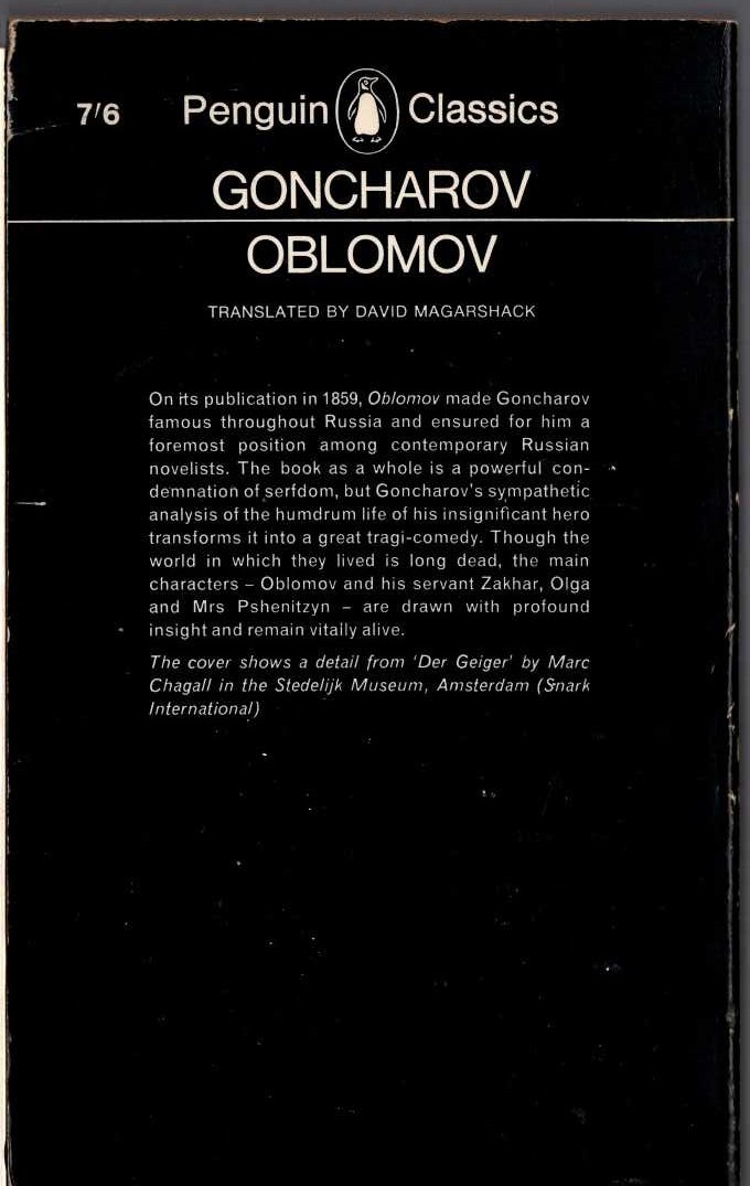 Goncharov   OBLOMOV magnified rear book cover image