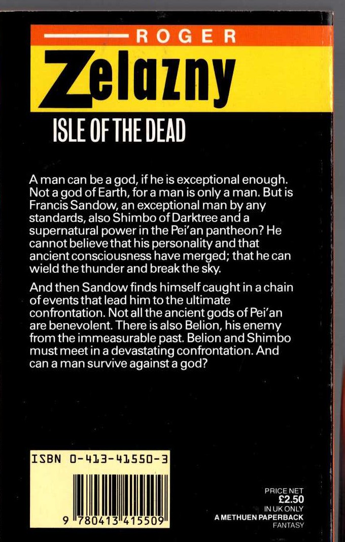 Roger Zelazny  ISLE OF THE DEAD magnified rear book cover image