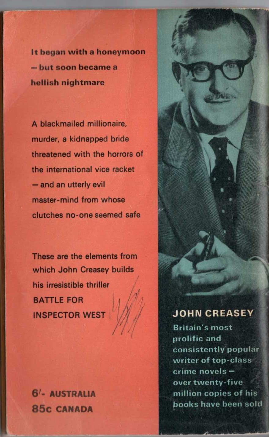 John Creasey  BATTLE FOR INSPECTOR WEST magnified rear book cover image