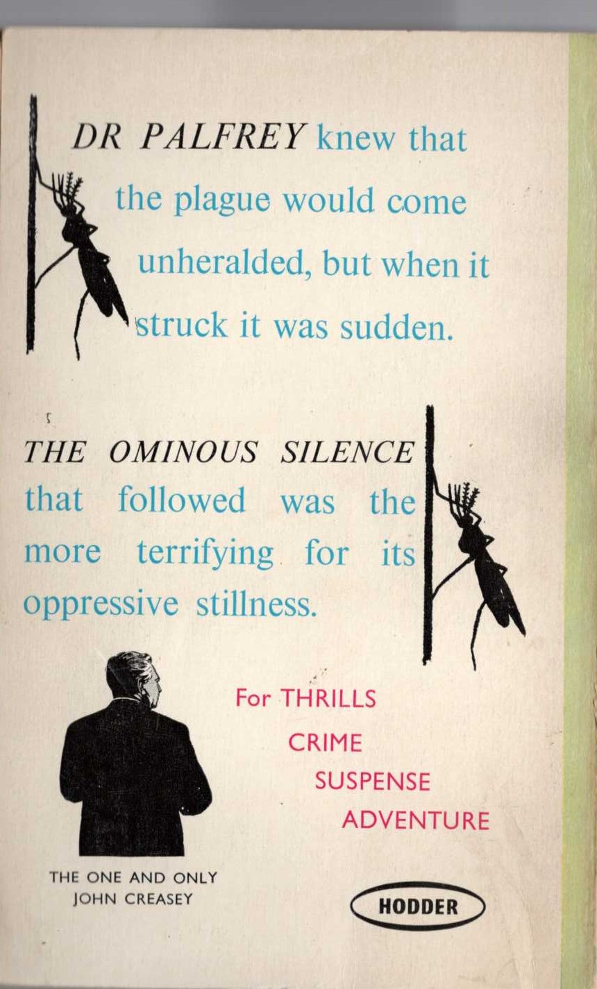John Creasey  THE PLAGUE OF SILENCE (Dr. Palfrey) magnified rear book cover image