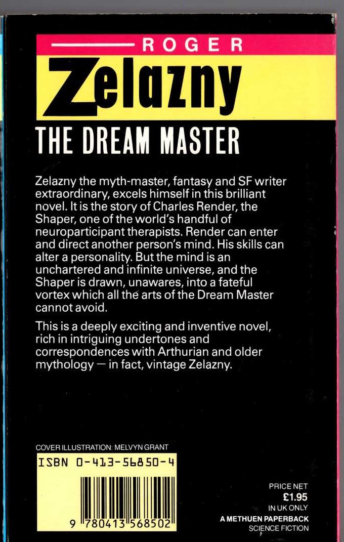 Roger Zelazny  THE DREAM MASTER magnified rear book cover image