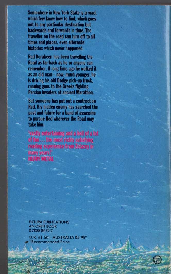 Roger Zelazny  ROADMARKS magnified rear book cover image