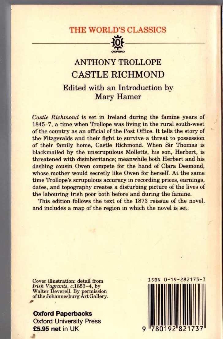 Anthony Trollope  CASTLE RICHMOND magnified rear book cover image