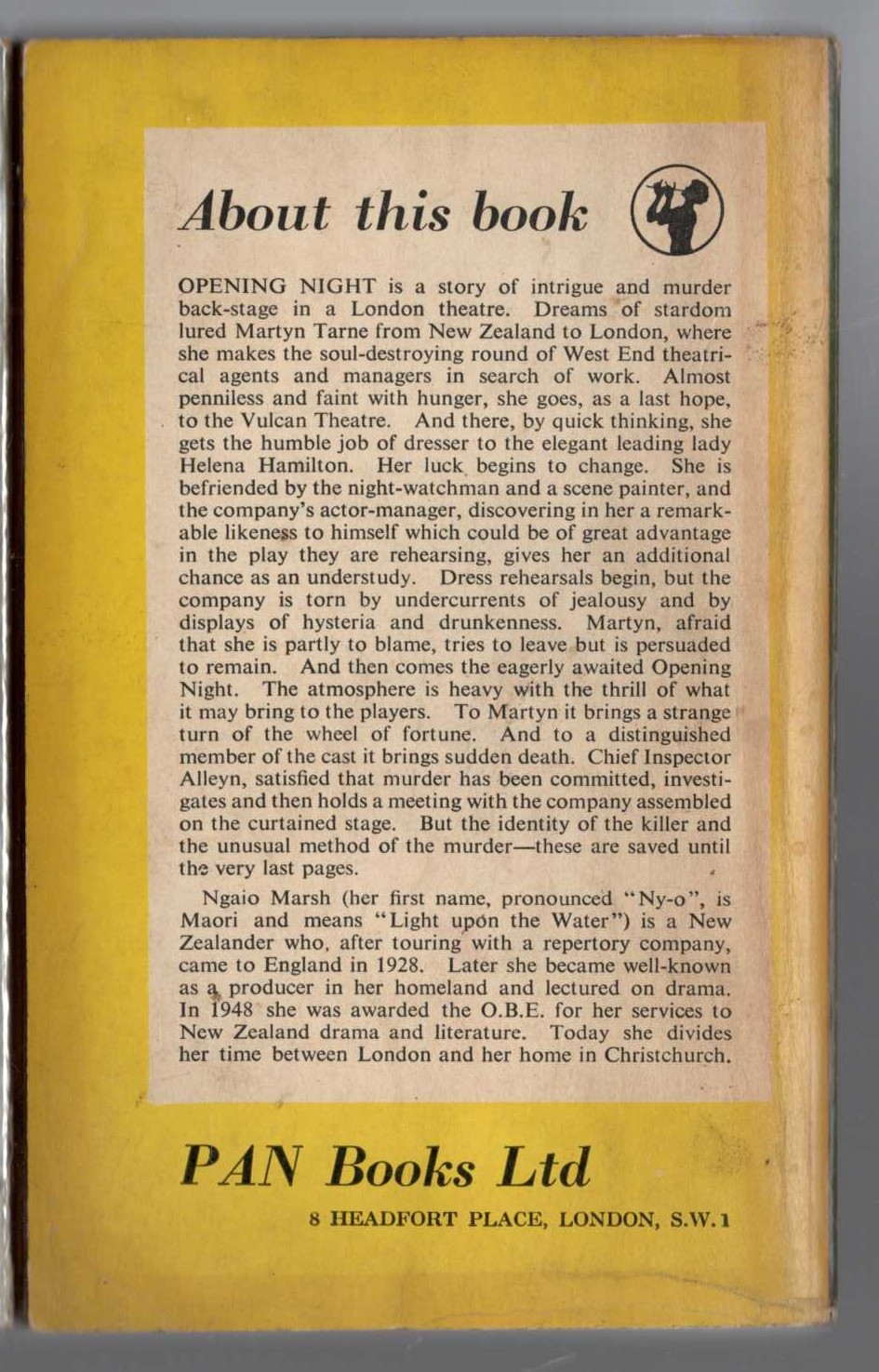 Ngaio Marsh  OPENING NIGHT magnified rear book cover image