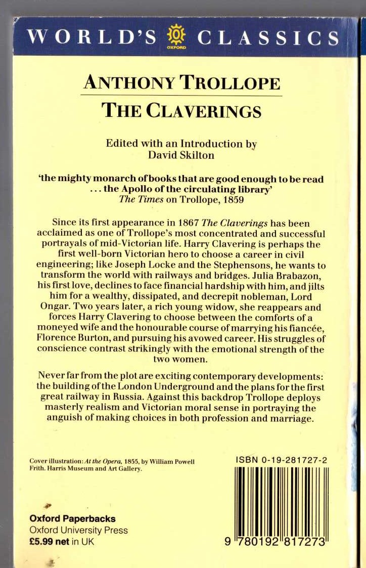 Anthony Trollope  THE CLAVERINGS magnified rear book cover image