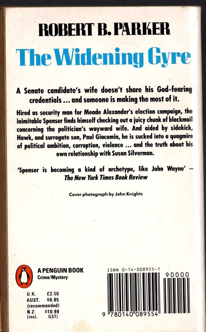 Robert B. Parker  THE WIDENING GYRE magnified rear book cover image