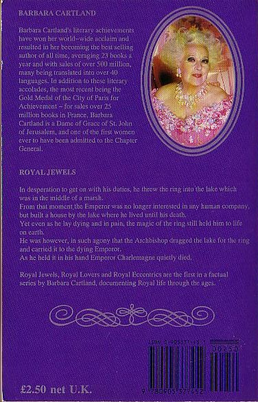 Barbara Cartland  ROYAL JEWELS (non-fiction) magnified rear book cover image