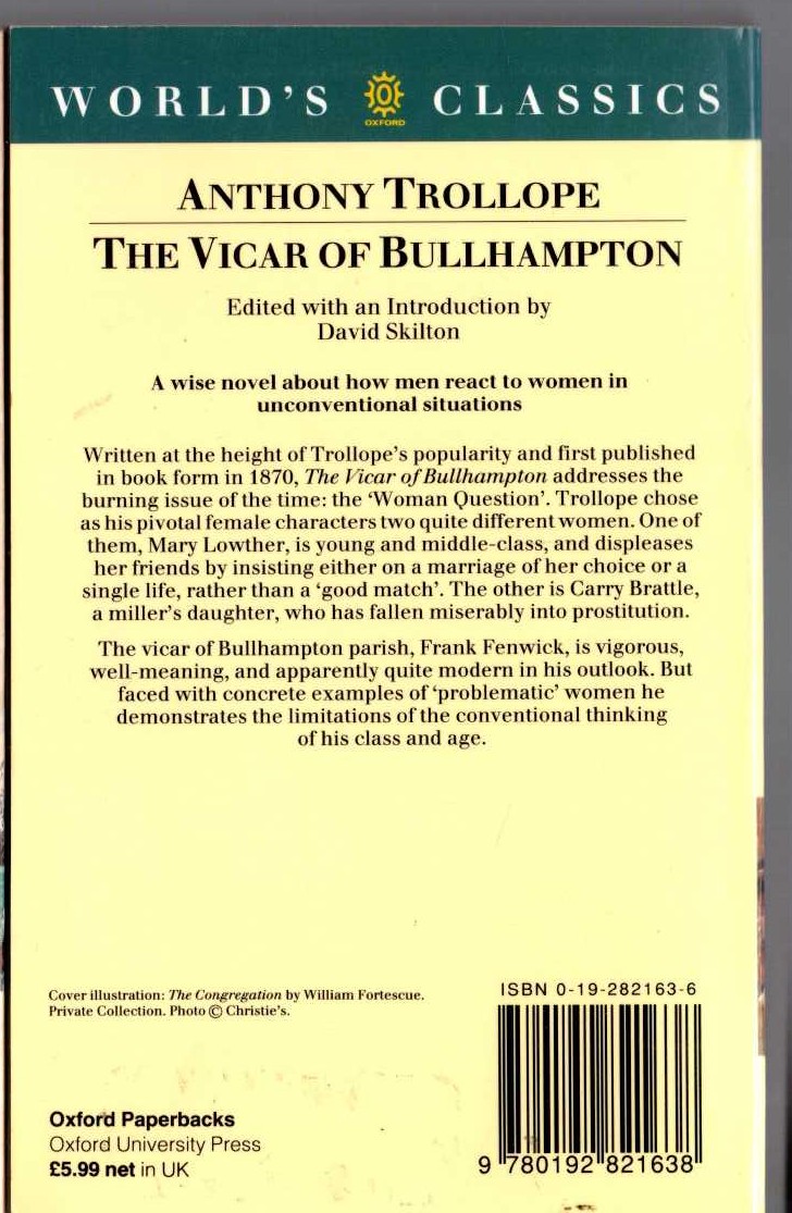 Anthony Trollope  THE VICAR OF BULLHAMPTON magnified rear book cover image