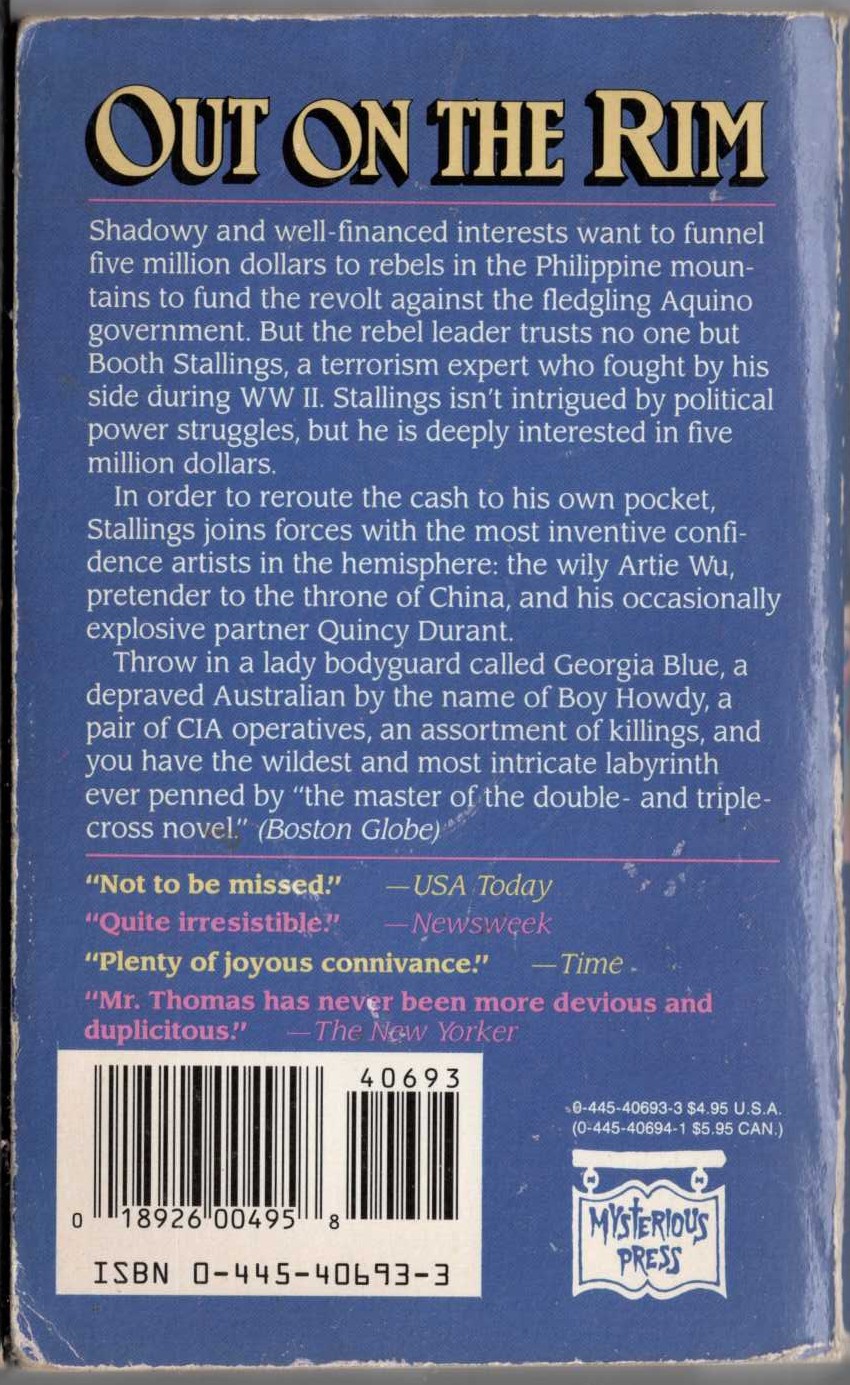 Ross Thomas  OUT ON THE RIM magnified rear book cover image