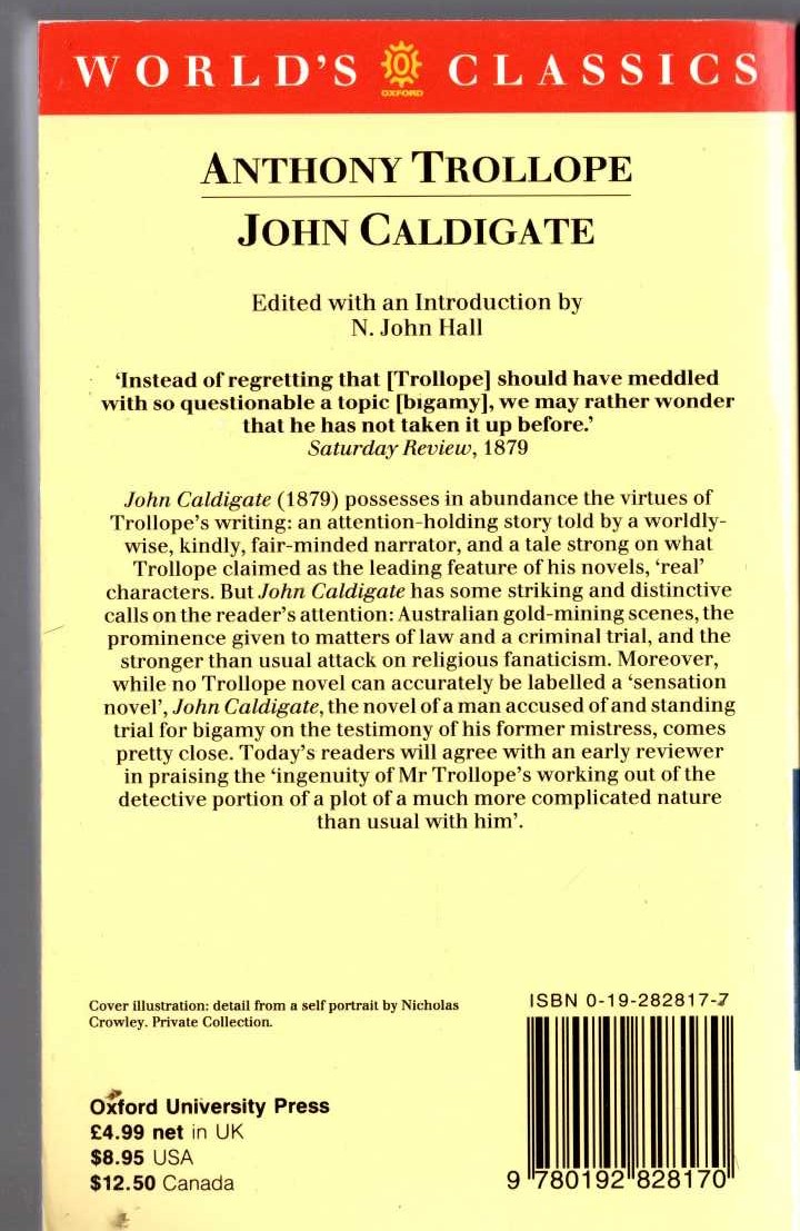 Anthony Trollope  JOHN CALDIGATE magnified rear book cover image