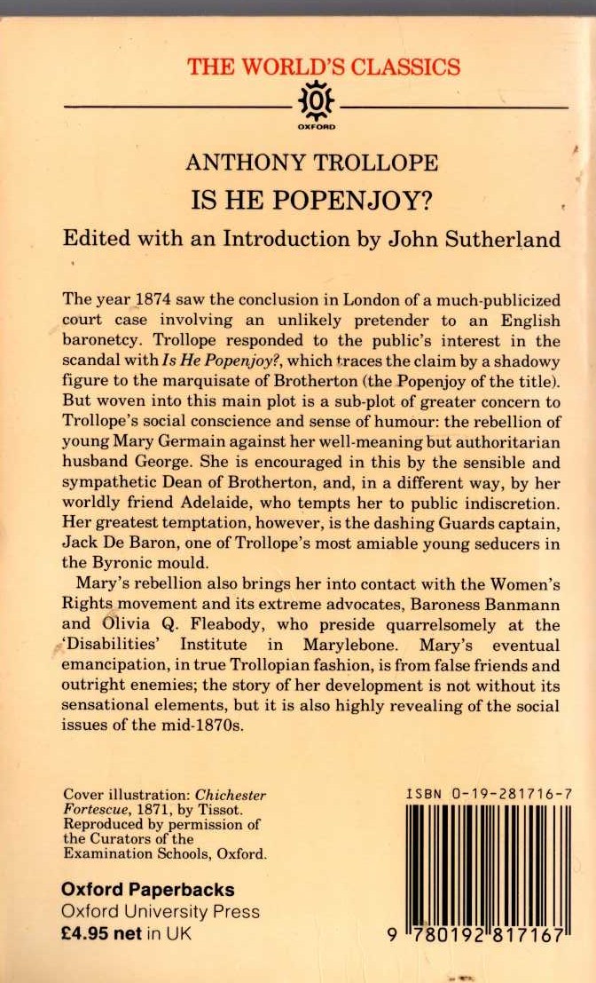 Anthony Trollope  IS HE POPENJOY? magnified rear book cover image