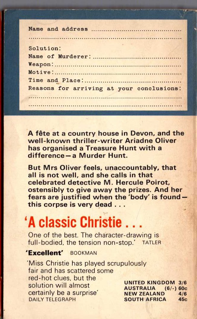 Agatha Christie  DEAD MAN'S FOLLY magnified rear book cover image