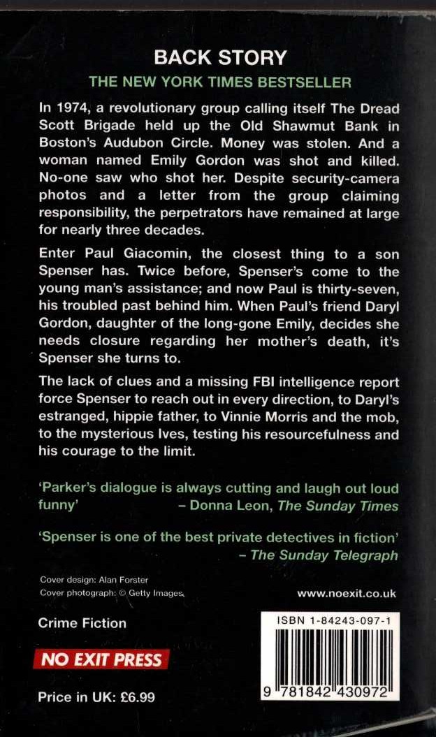 Robert B. Parker  BACK STORY magnified rear book cover image