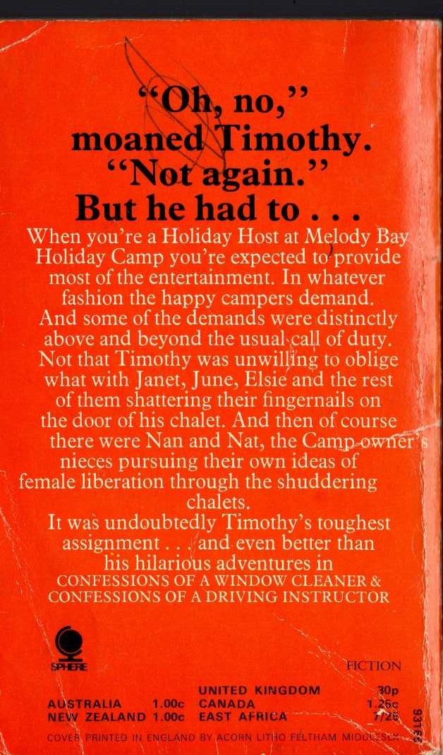 Timothy Lea  CONFESSIONS FROM A HOLIDAY CAMP magnified rear book cover image