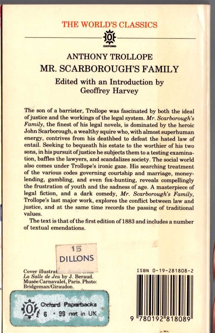 Anthony Trollope  MR. SCARBOROUGHS FAMILY magnified rear book cover image