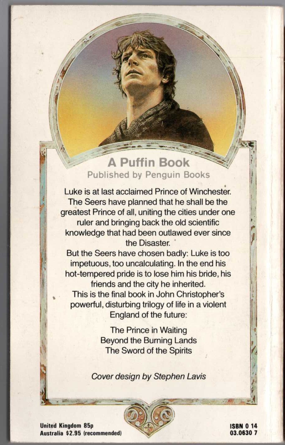 John Christopher  THE SWORD OF THE SPIRITS magnified rear book cover image