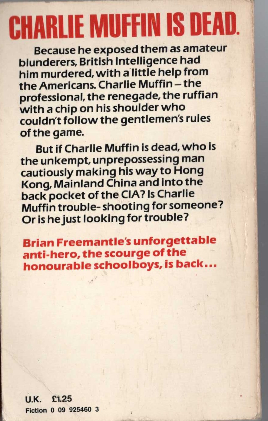 Brian Freemantle  THE INSCRUTABLE CHARLIE MUFFIN magnified rear book cover image