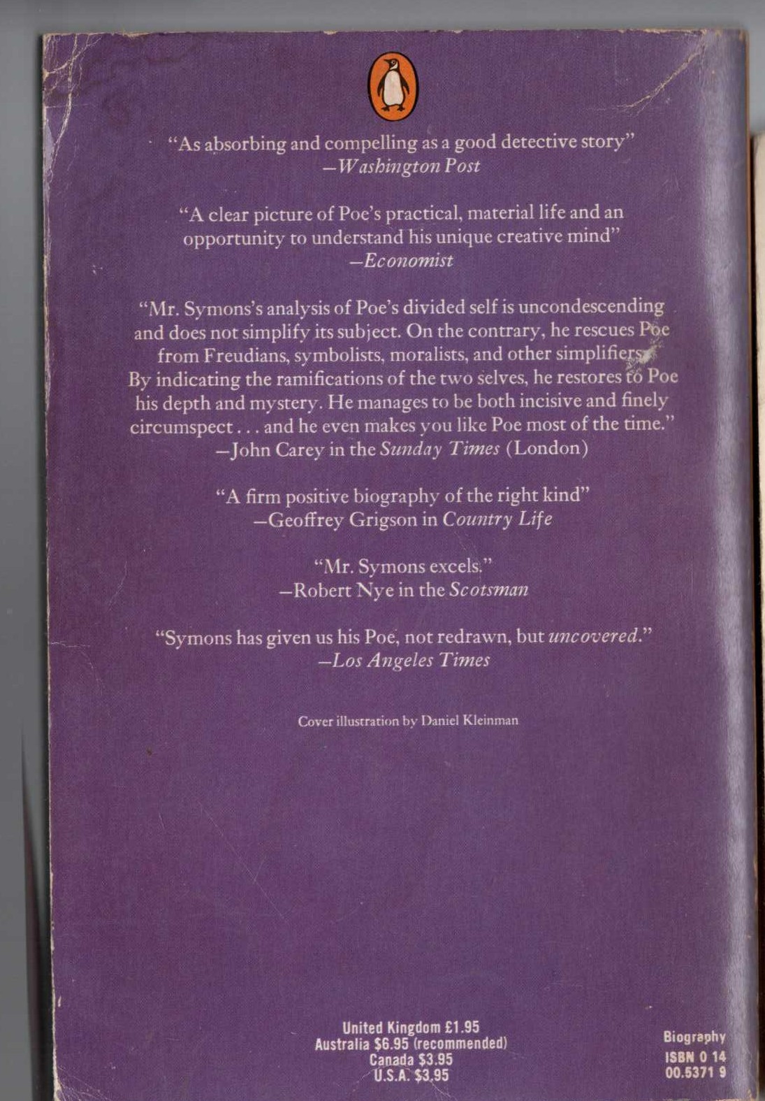 (Julian Symons non-fiction) THE TELL-TALE HEART. The Life and Works of Edgar Allan Poe magnified rear book cover image