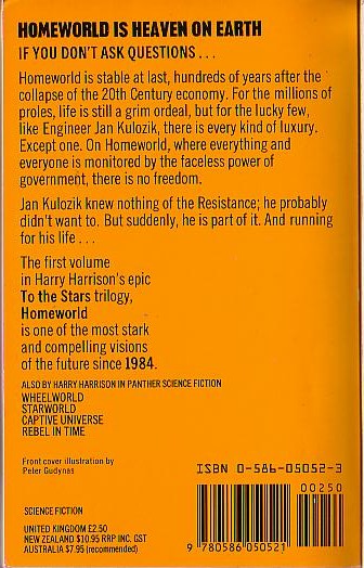 Harry Harrison  HOMEWORLD magnified rear book cover image