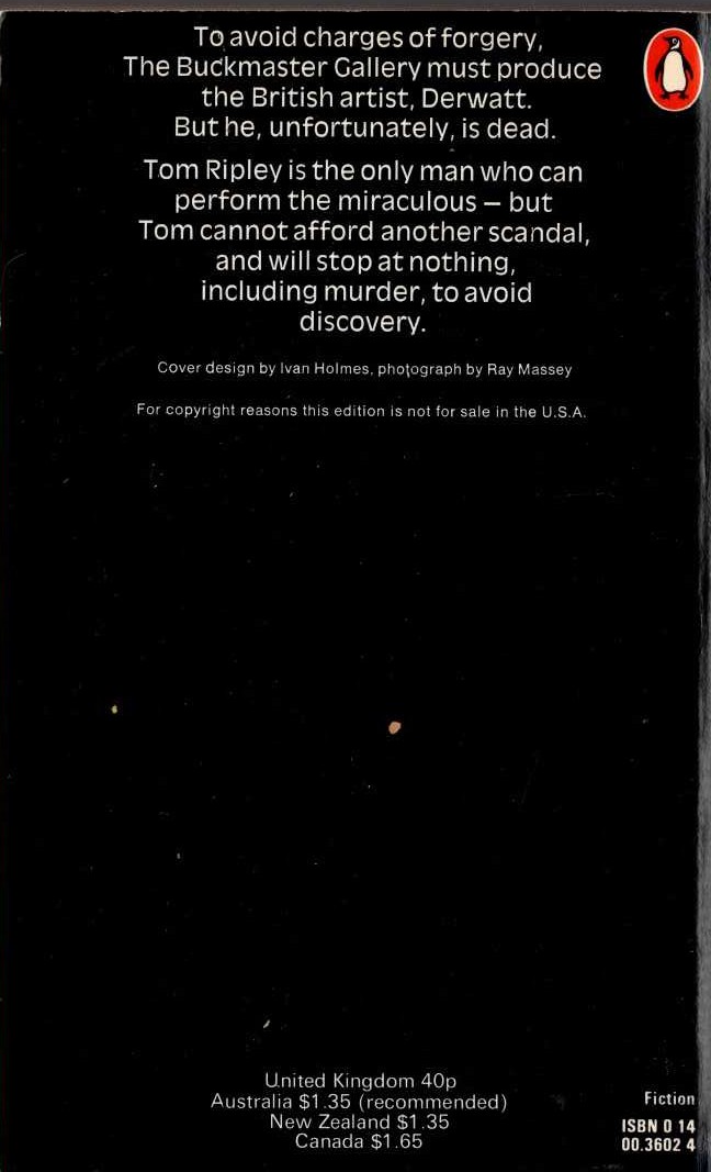 Patricia Highsmith  RIPLEY UNDERGROUND magnified rear book cover image