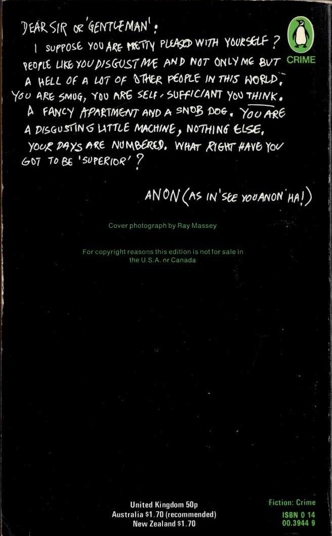 Patricia Highsmith  A DOG'S RANSOM magnified rear book cover image