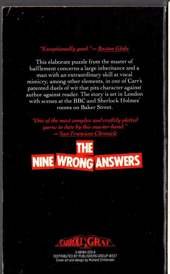 John Dickson Carr  THE NINE WRONG ANSWERS magnified rear book cover image