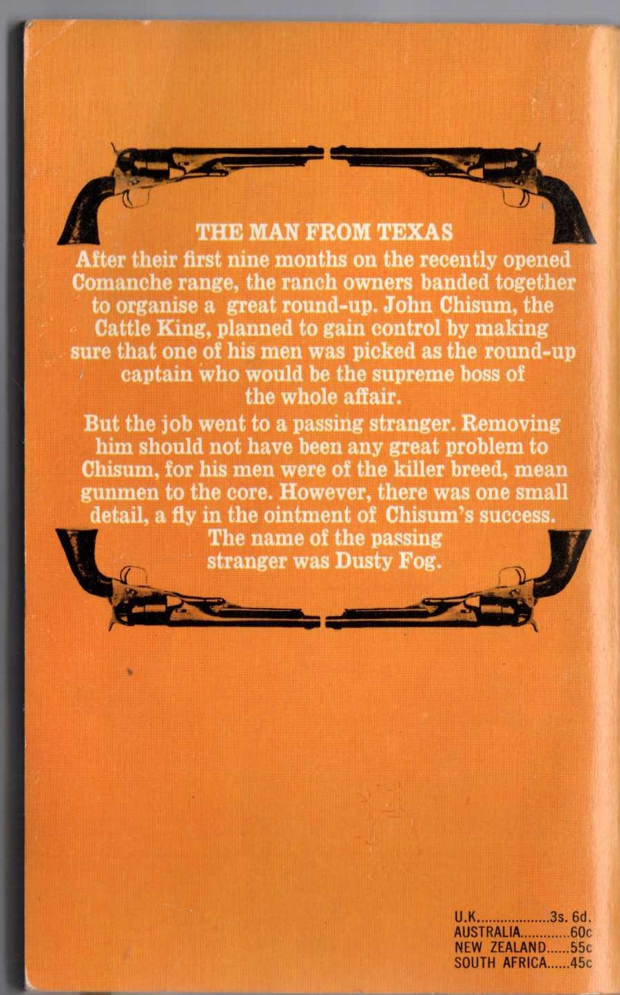 J.T. Edson  THE MAN FROM TEXAS magnified rear book cover image