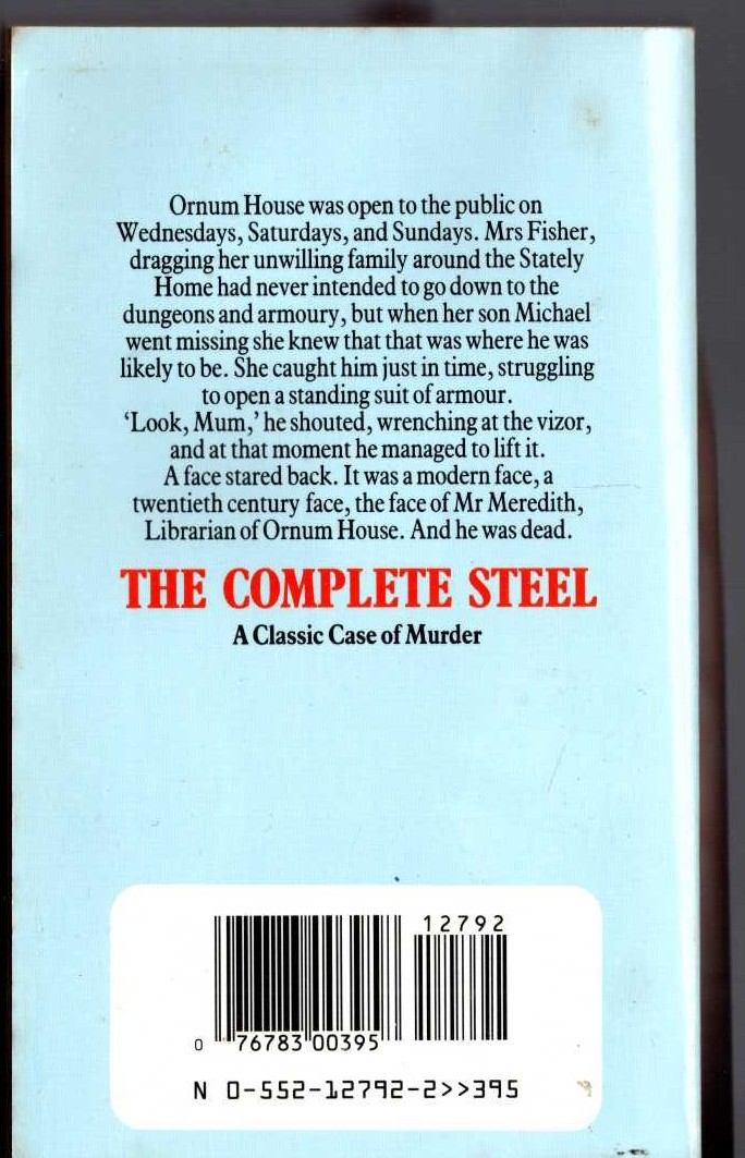 Catherine Aird  THE COMPLETE STEEL magnified rear book cover image