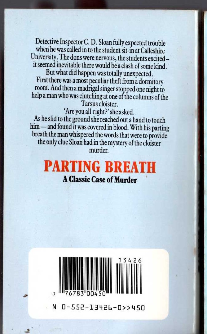 Catherine Aird  PARTING BREATH magnified rear book cover image