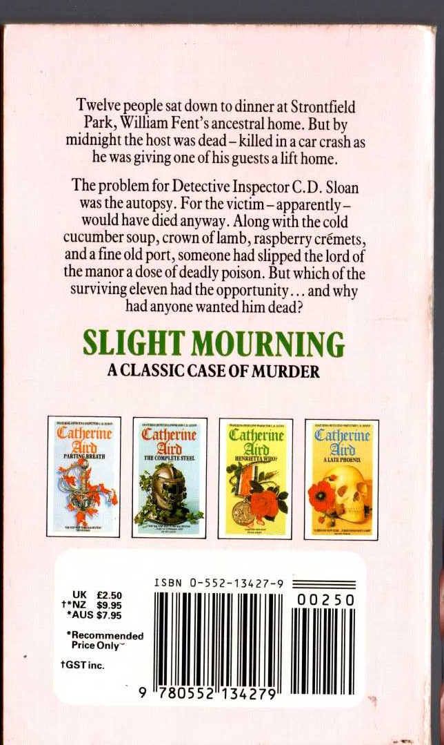 Catherine Aird  SLIGHT MOURNING magnified rear book cover image