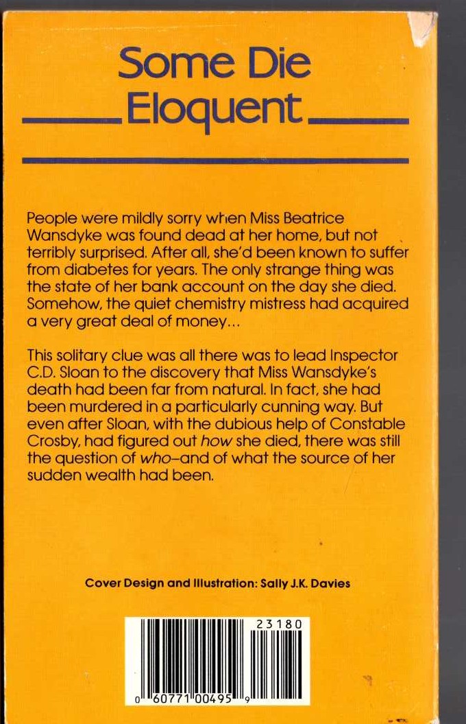 Catherine Aird  SOME DIE ELOQUENT magnified rear book cover image