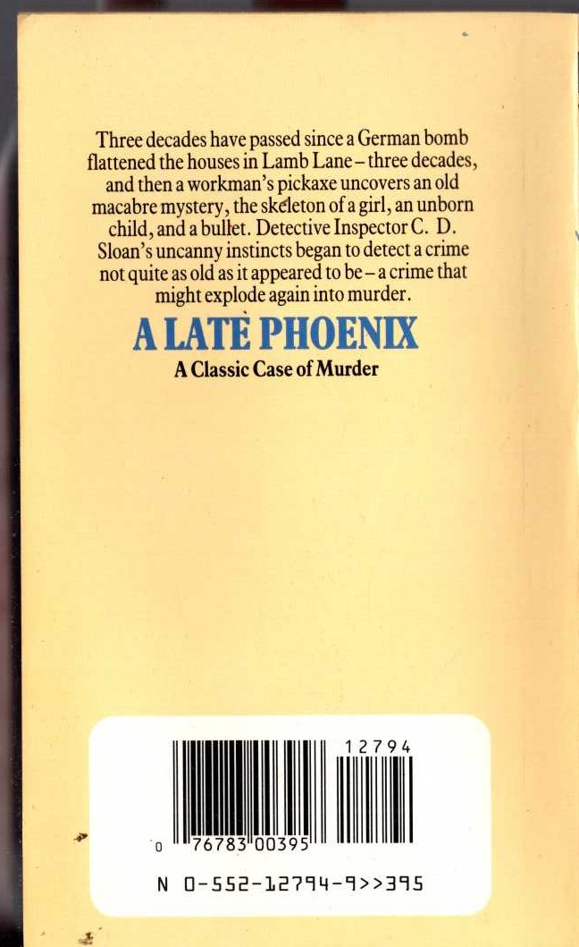 Catherine Aird  A LATE PHOENIX magnified rear book cover image