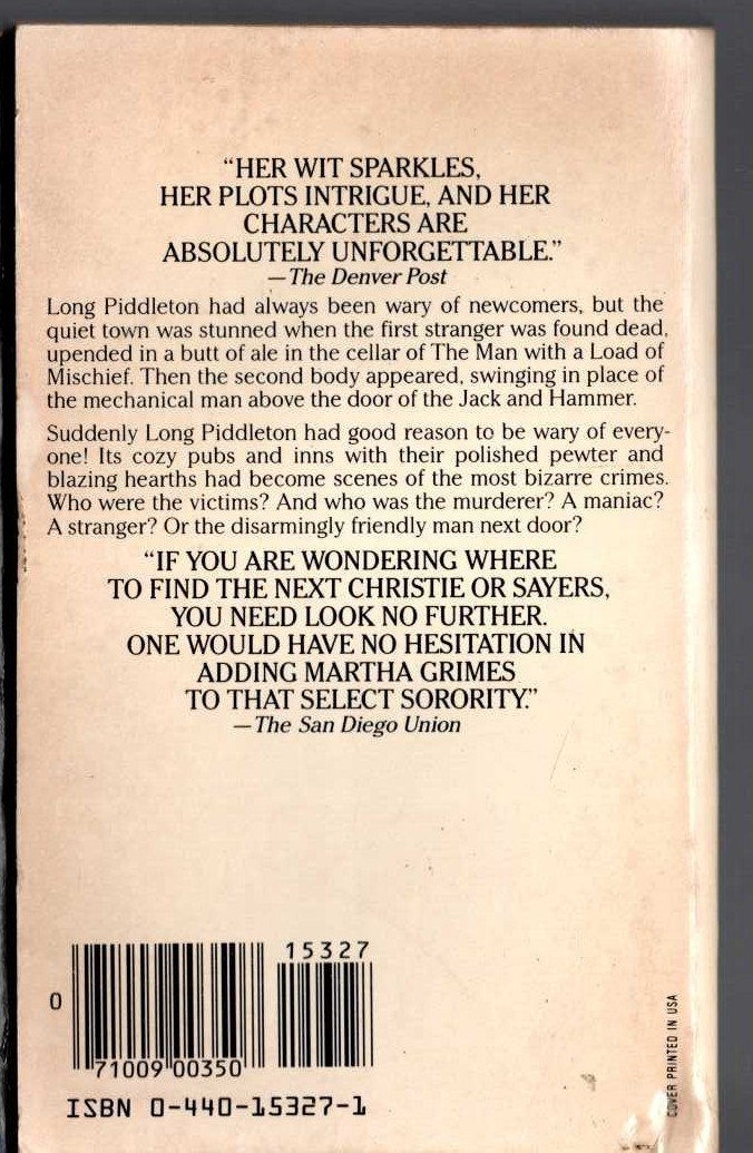 Martha Grimes  THE MAN WITH A LOAD OF MISCHIEF magnified rear book cover image